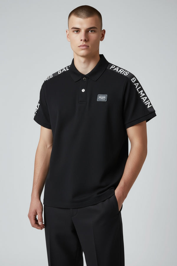 Balmain Leather Patch Logo Polo