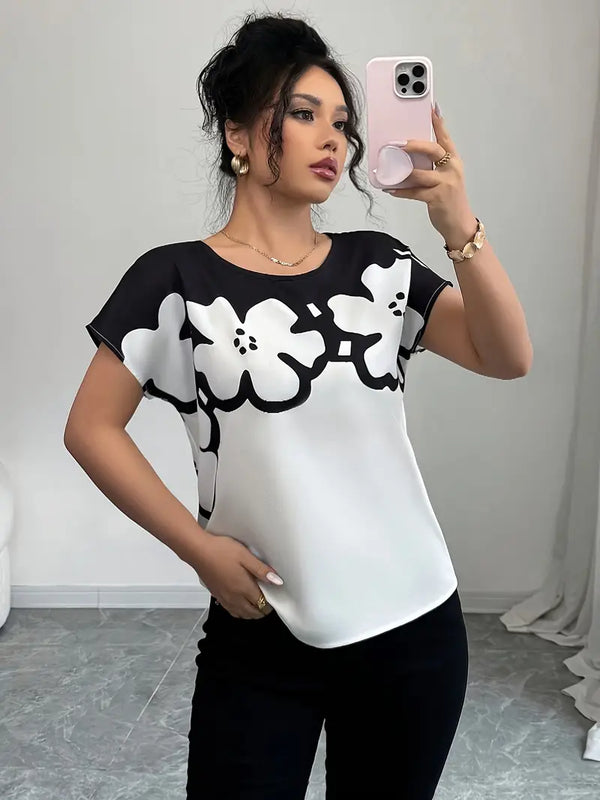 Shein Elegant Printed Short Sleeve Top