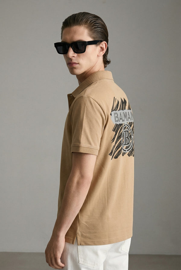 Balmain Back Print Beige Polo Slim Fit