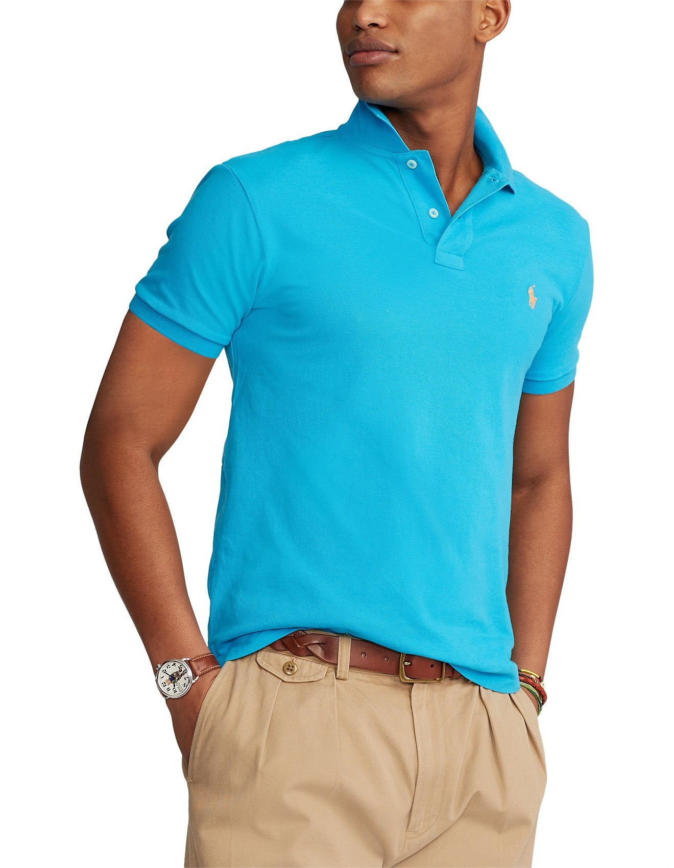 RALPH LAUREN SMALL PONY MESH POLO CUSTOM SLIM FIT SKY BLUE