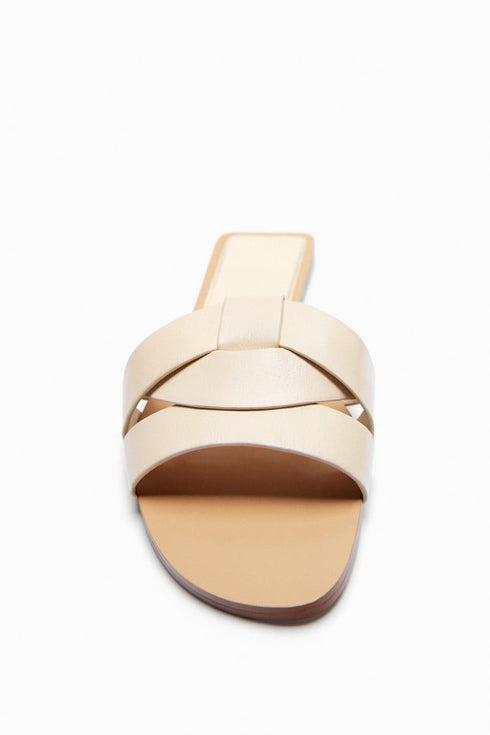 ZARA FLAT LEATHER CRISS-CROSS STRAP SANDALS