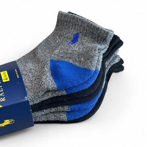 Ralph Lauren Men's Athletic 4-Pair Low Cut Socks Black/Gray/Blue