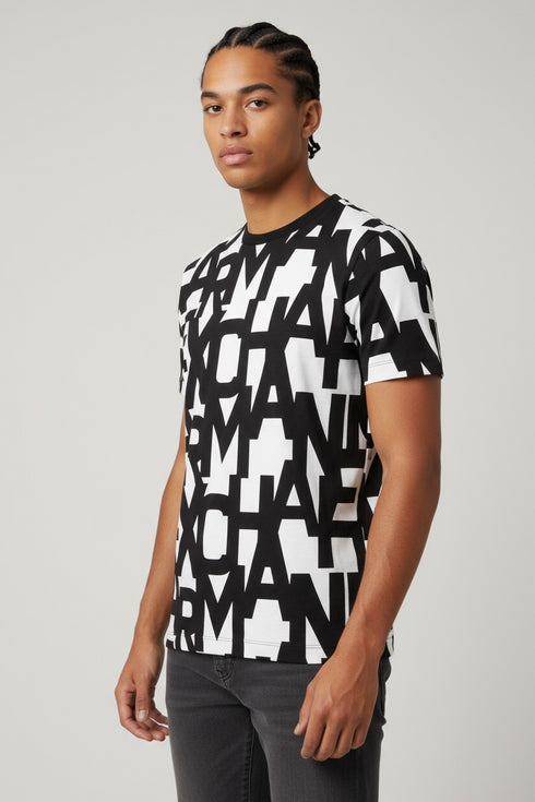 Armani Exchange REGULAR FIT T-SHIRT WITH MAXI ALLOVER LOGO IN HEAVY COTTON