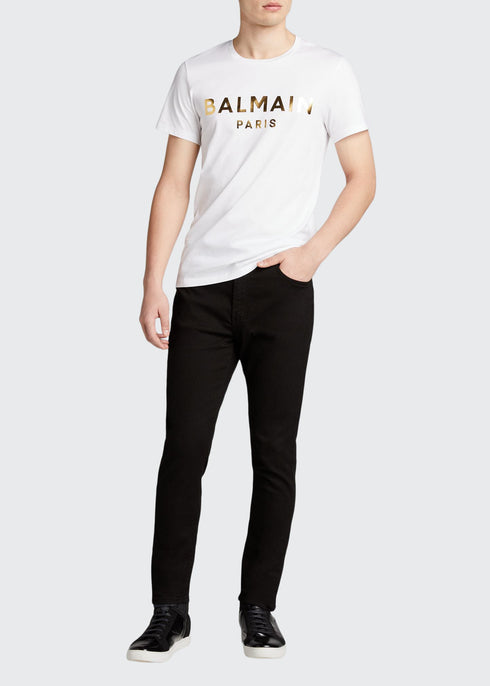 BALMAIN WHITE METALLIC LOGO T-SHIRT