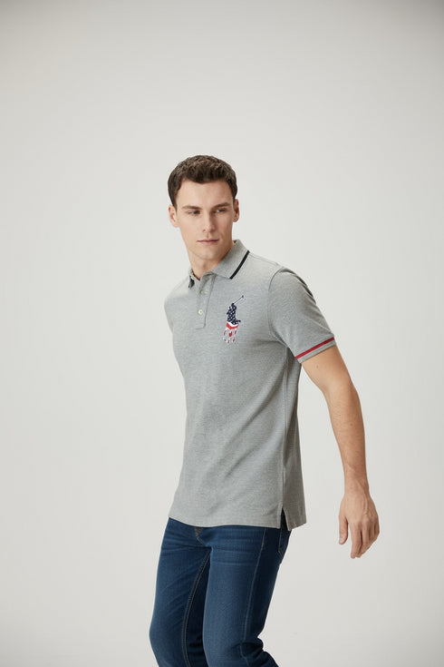RALPH LAUREN USA FLAG LOGO GREY POLO CLASSIC FIT
