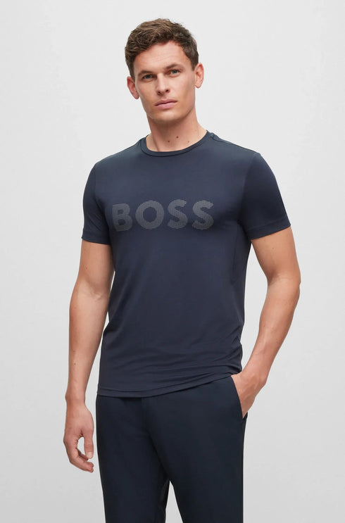 BOSS PERFORMANCE STRETCH T-SHIRT WITH DECORATIVE REFLECTIVE LOGO NAVY