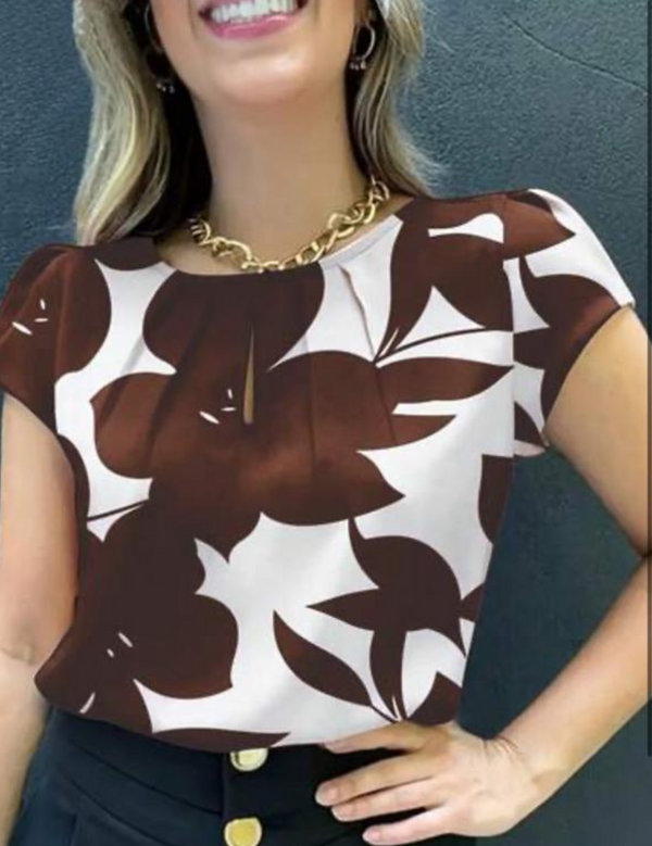 Shein Elegant Printed Short Sleeve Top