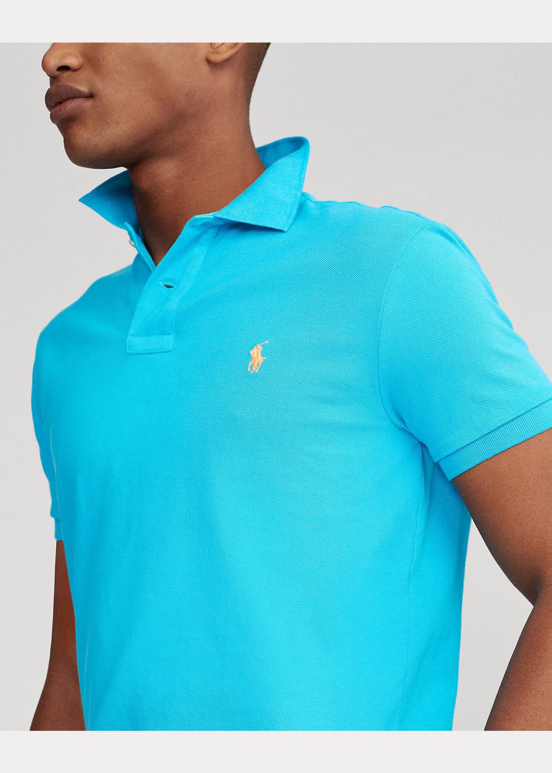 RALPH LAUREN SMALL PONY MESH POLO CUSTOM SLIM FIT SKY BLUE