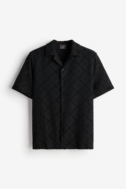 H&M REGULAR FIT CROCHET-LOOK RESORT SHIRT