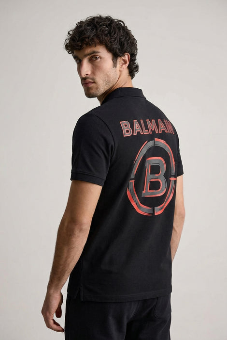 Balmain Back Print Black Polo Slim Fit