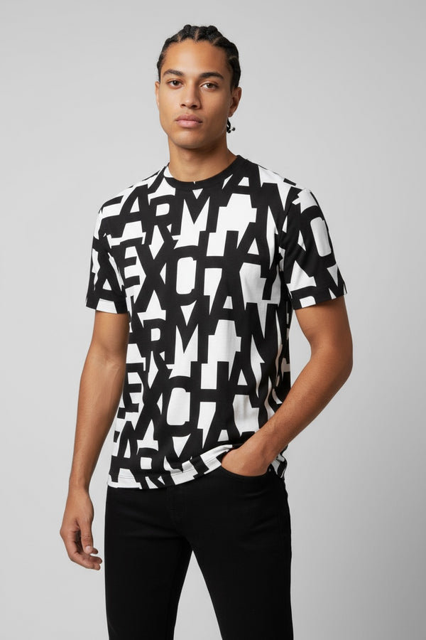 Armani Exchange REGULAR FIT T-SHIRT WITH MAXI ALLOVER LOGO IN HEAVY COTTON