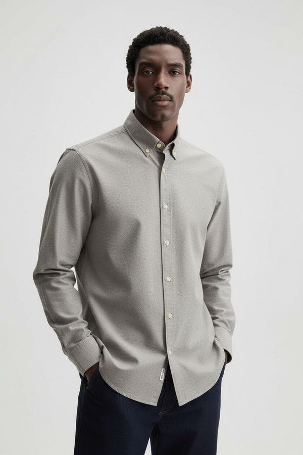 ZARA BUTTON DOWN OXFORD COTTON GREY SHIRT