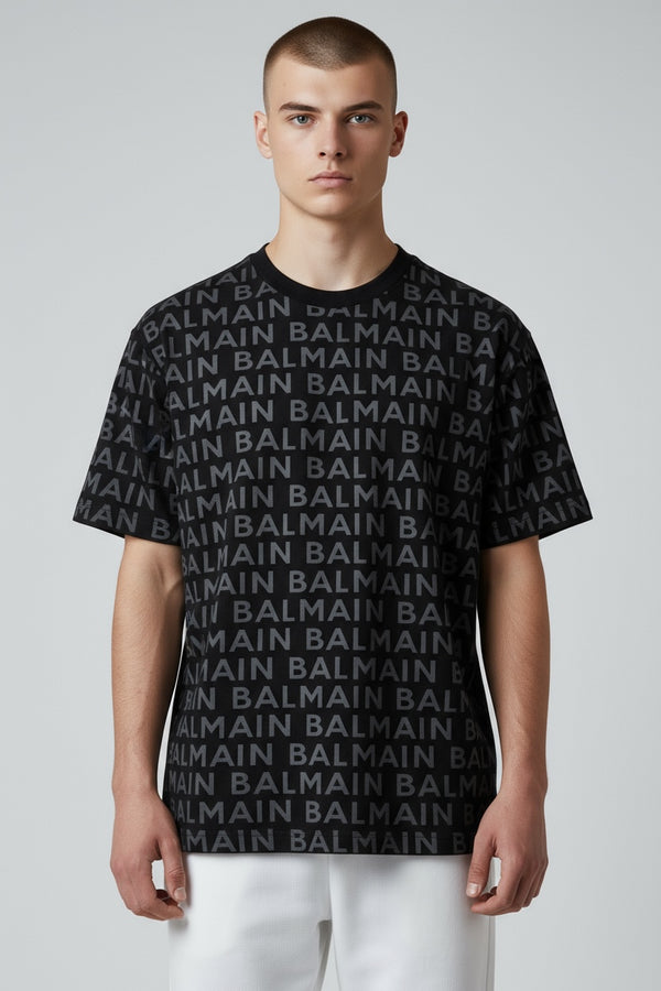 Balmain Logo Print Cotton T Shirt Black
