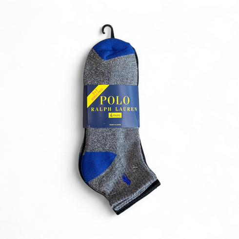Ralph Lauren Men's Athletic 4-Pair Low Cut Socks Black/Gray/Blue