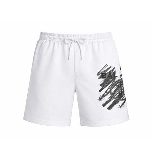BALMAIN Logo Graphic Swim Shorts White