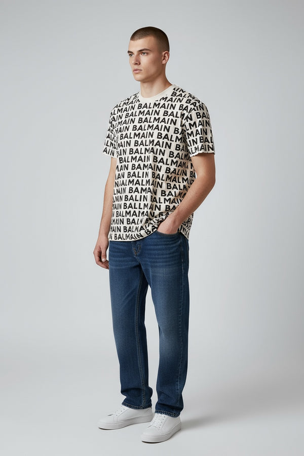 Balmain Logo Print Cotton T Shirt White