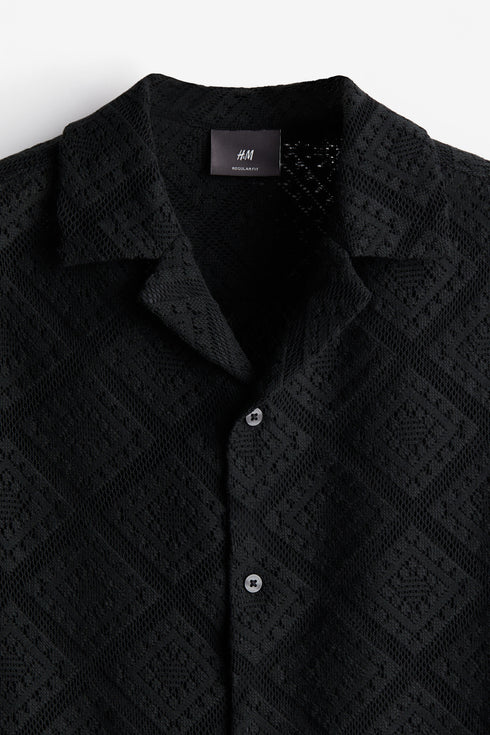 H&M REGULAR FIT CROCHET-LOOK RESORT SHIRT