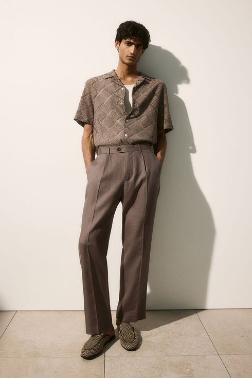 H&M REGULAR FIT CROCHET-LOOK RESORT SHIRT