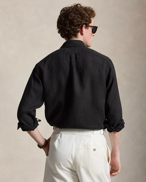 Ralph Lauren Button Down Linen Shirt Slim Fit Black