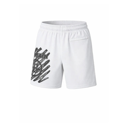 BALMAIN Logo Graphic Swim Shorts White
