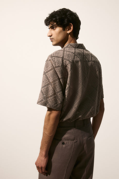 H&M REGULAR FIT CROCHET-LOOK RESORT SHIRT
