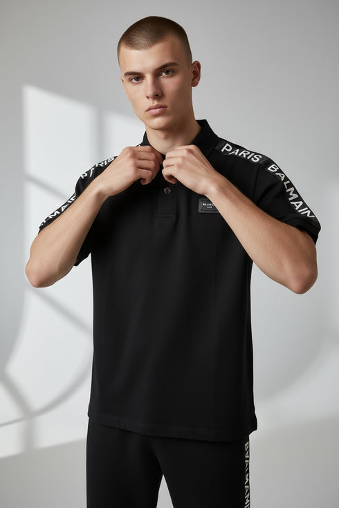 Balmain Leather Patch Logo Polo