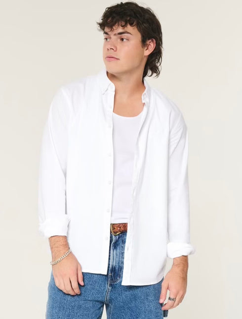 Hollister LONG-SLEEVE OXFORD SHIRT White