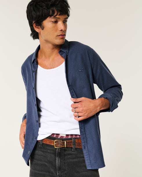 Hollister LONG-SLEEVE OXFORD SHIRT Navy