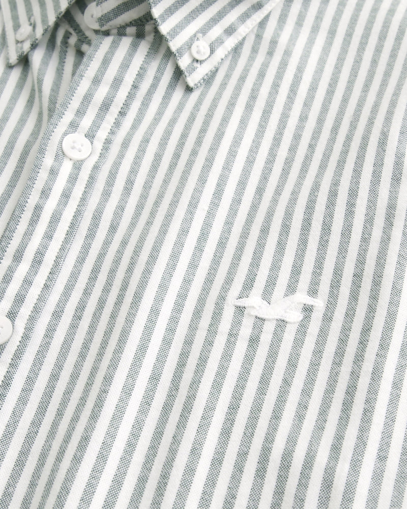 Hollister LONG-SLEEVE OXFORD SHIRT Teal Gray Stripe