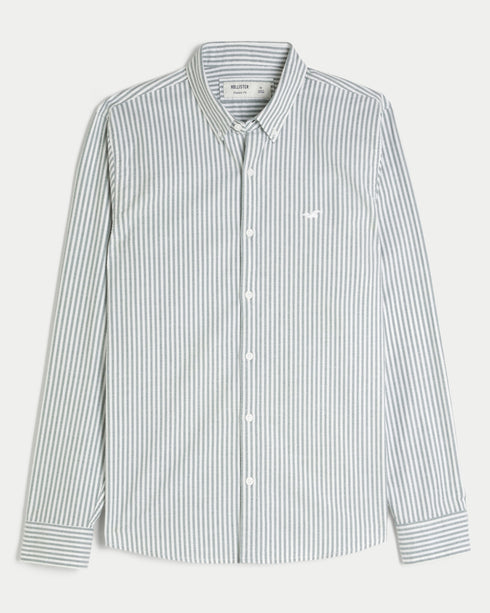 Hollister LONG-SLEEVE OXFORD SHIRT Teal Gray Stripe