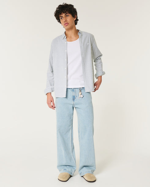 Hollister LONG-SLEEVE OXFORD SHIRT Teal Gray Stripe