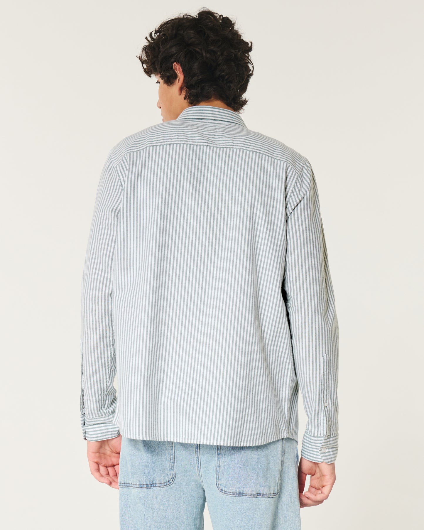 Hollister LONG-SLEEVE OXFORD SHIRT Teal Gray Stripe