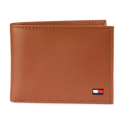 Tommy Hilfiger Men's Leather Wallet - Thin Sleek Casual Bifold With 6 Credit Card Pockets And Removable ID Window, British Tan