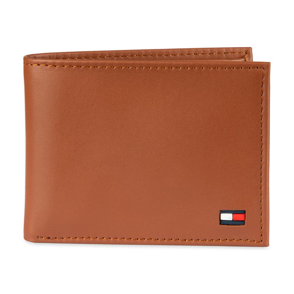 Tommy Hilfiger Men's Leather Wallet - Thin Sleek Casual Bifold With 6 Credit Card Pockets And Removable ID Window, British Tan