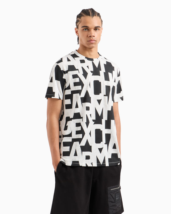 Armani Exchange REGULAR FIT T-SHIRT WITH MAXI ALLOVER LOGO IN HEAVY COTTON