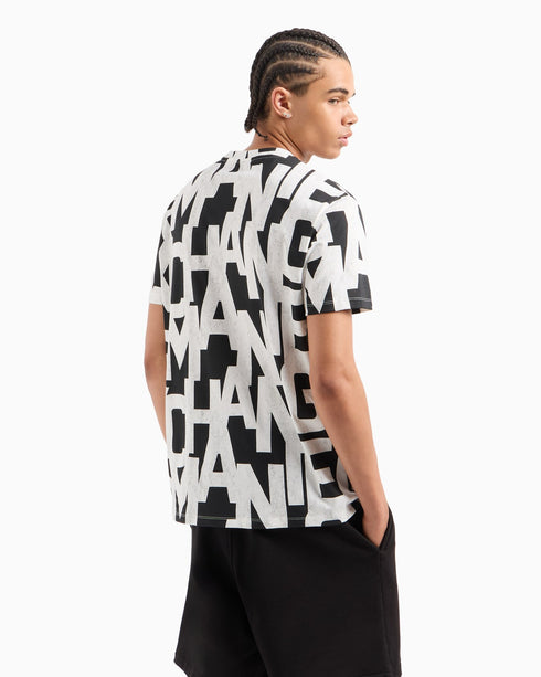 Armani Exchange REGULAR FIT T-SHIRT WITH MAXI ALLOVER LOGO IN HEAVY COTTON
