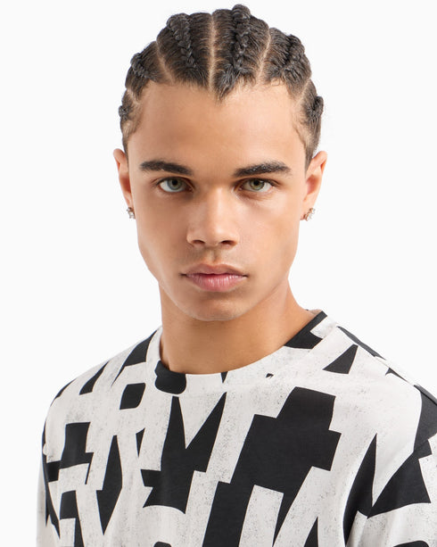 Armani Exchange REGULAR FIT T-SHIRT WITH MAXI ALLOVER LOGO IN HEAVY COTTON