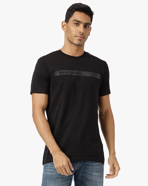 Armani Exchange Men's Crew Neck Cotton Jersey Logo Chest Stripe Tee