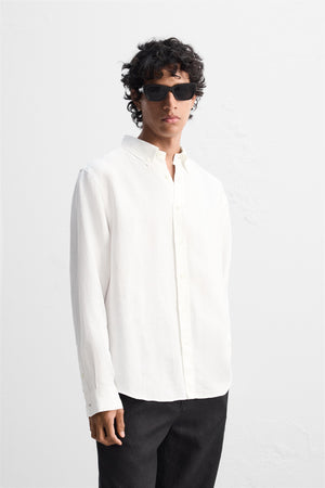 Zara Linen Button Down White Shirt Slim Fit