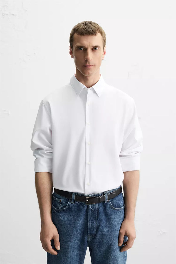 Zara Strech Shirt White Slim Fit