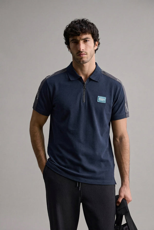 Balmain Zipper Polo Navy Blue Slim Fit