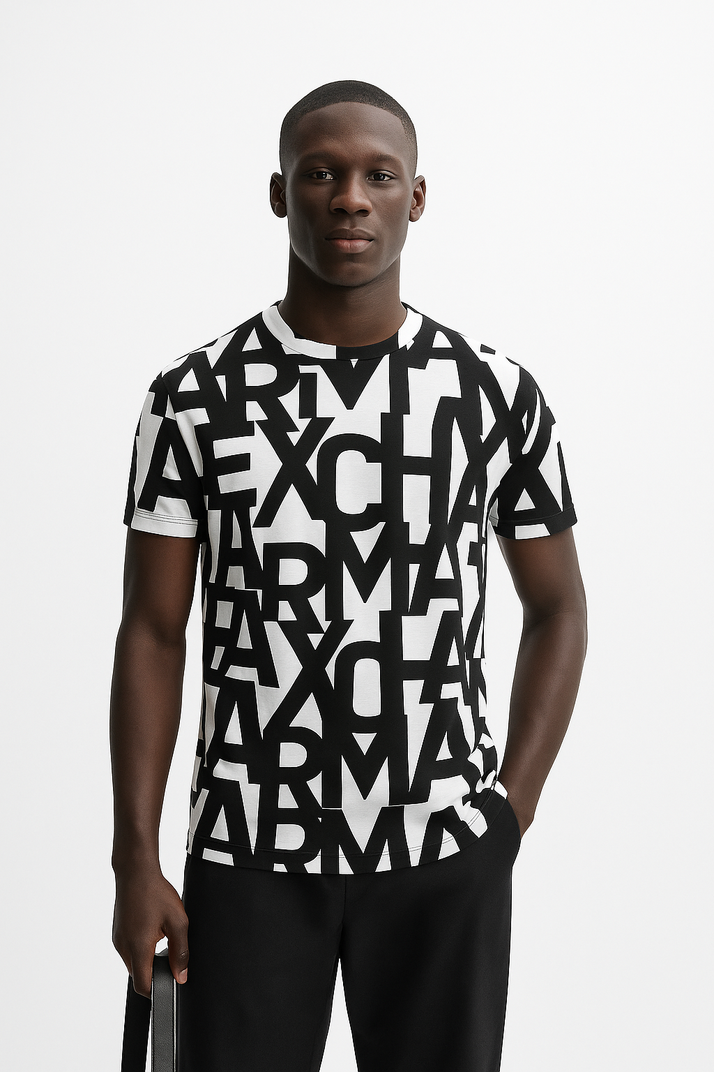 Armani Exchange REGULAR FIT T-SHIRT WITH MAXI ALLOVER LOGO IN HEAVY COTTON