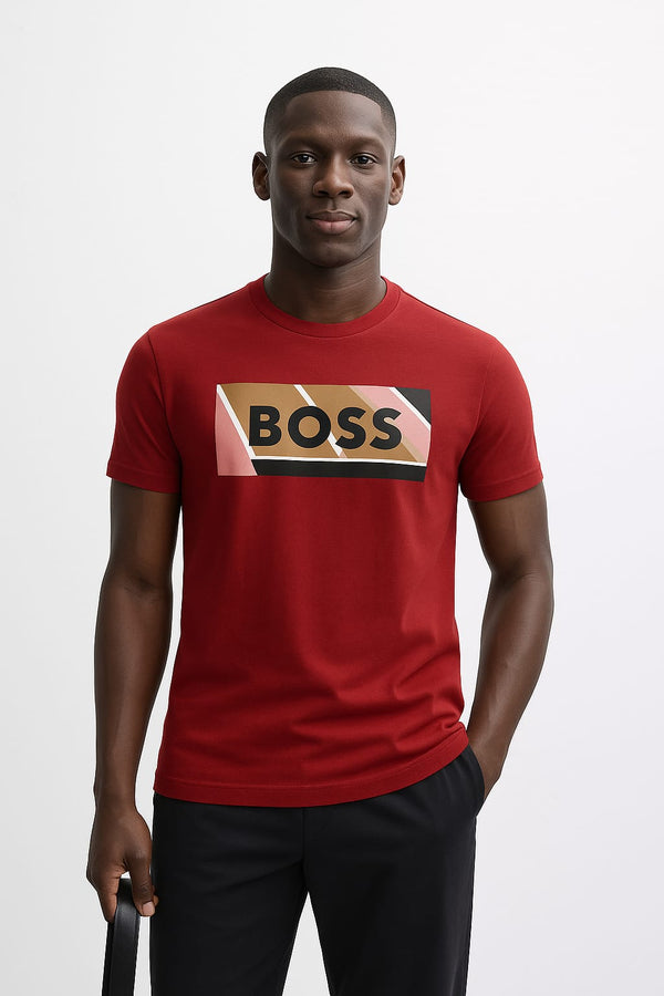 BOSS CREW-NECK GRAPHIC T SHIRT RED