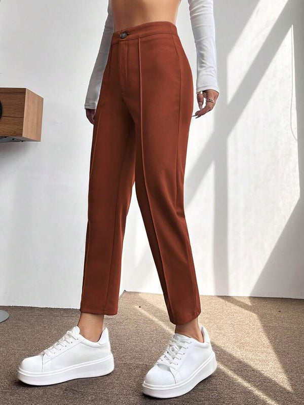 SHEIN PETITE Solid Seam Detail Cropped Pants