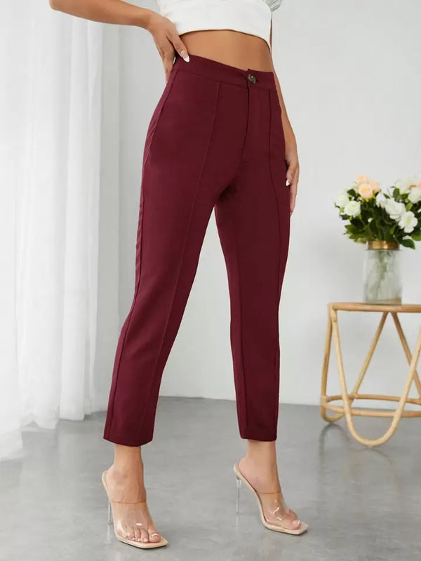 SHEIN PETITE Solid Color High Waisted Long Trousers
