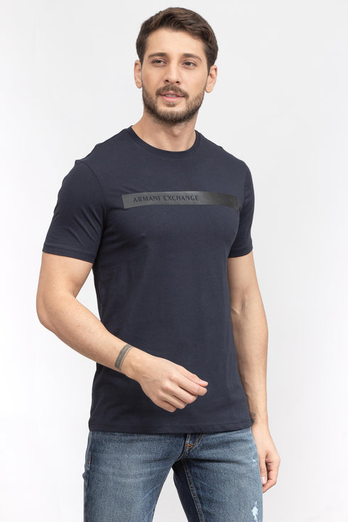 Armani Exchange Men's Crew Neck Cotton Jersey Logo Chest Stripe Tee