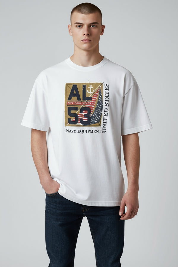 ALCOTT CREW NECK GRAPHIC T SHIRT WHITE