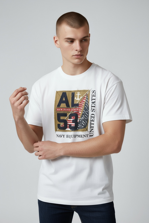 ALCOTT CREW NECK GRAPHIC T SHIRT WHITE