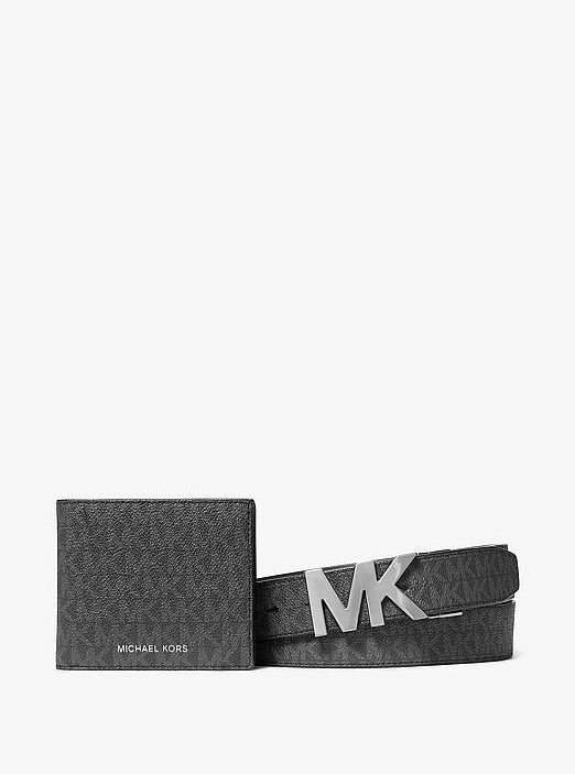 Michael Kors Signature Logo Wallet and Reversible Belt Gift Set