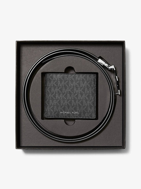 Michael Kors Signature Logo Wallet and Reversible Belt Gift Set